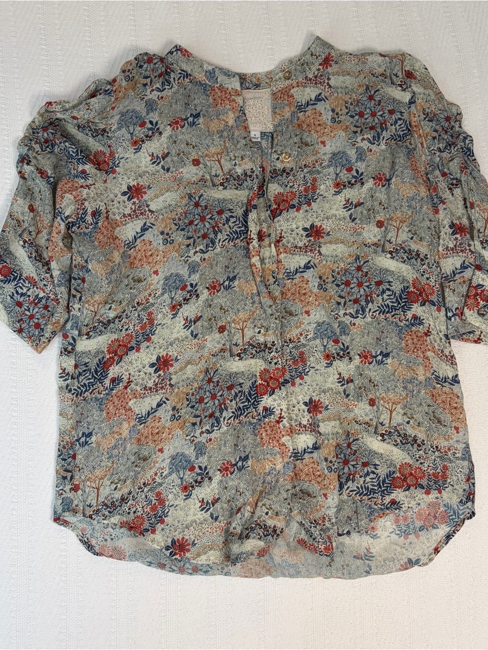 Johnny Was Blouse Size Small Jade Rayon Button Down Top Ruched Sleeves Boho - Picture 1 of 10